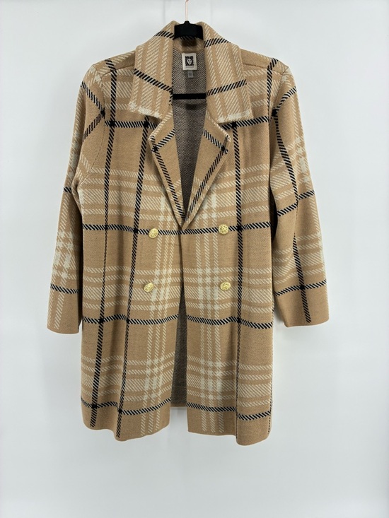 Anne Klein Jackets & Blazers - Anne Klein Tan Plaid Double-Breasted Pea Coat Cardigan Shacket